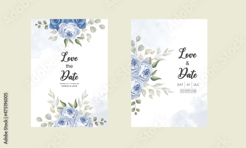 Hand drawn floral wedding invitation card template