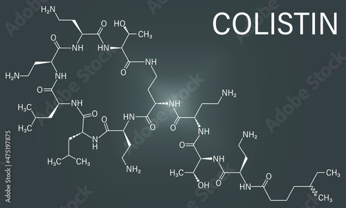 Colistin antibiotic drug molecule. Skeletal formula. photo