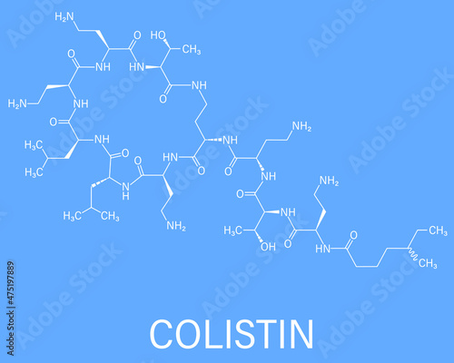 Colistin antibiotic drug molecule. Skeletal formula.