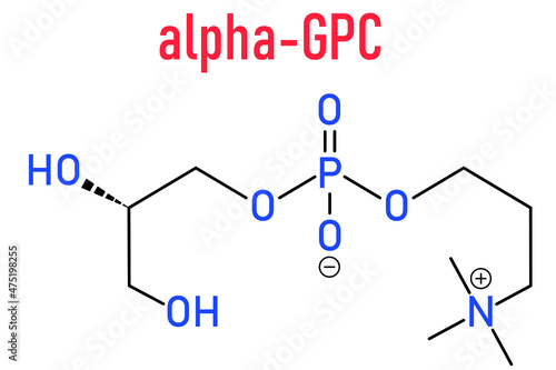Alpha-GPC or L-Alpha glycerylphosphorylcholine, choline alfoscerate, molecule. Skeletal formula.