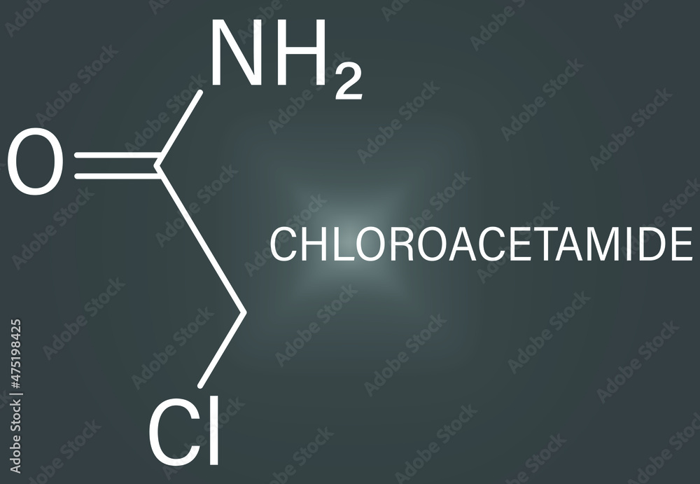Chloroacetamide preservative molecule. Skeletal formula. Chloroacetamide preservative molecule. Skeletal formula.