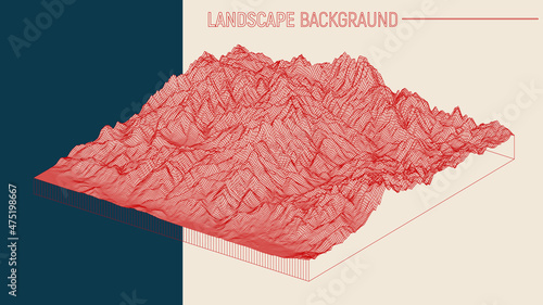Abstract landscape background. Mesh structure. Polygonal wireframe background. 3d isometric vector illustration