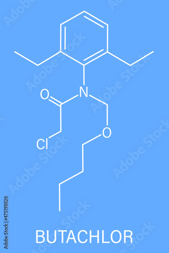 Butachlor herbicide molecule. Skeletal formula.