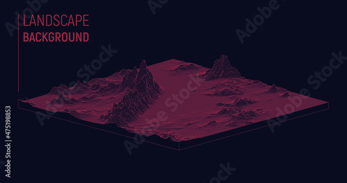 Abstract landscape background. Mesh structure. Polygonal wireframe background. 3d isometric vector illustration