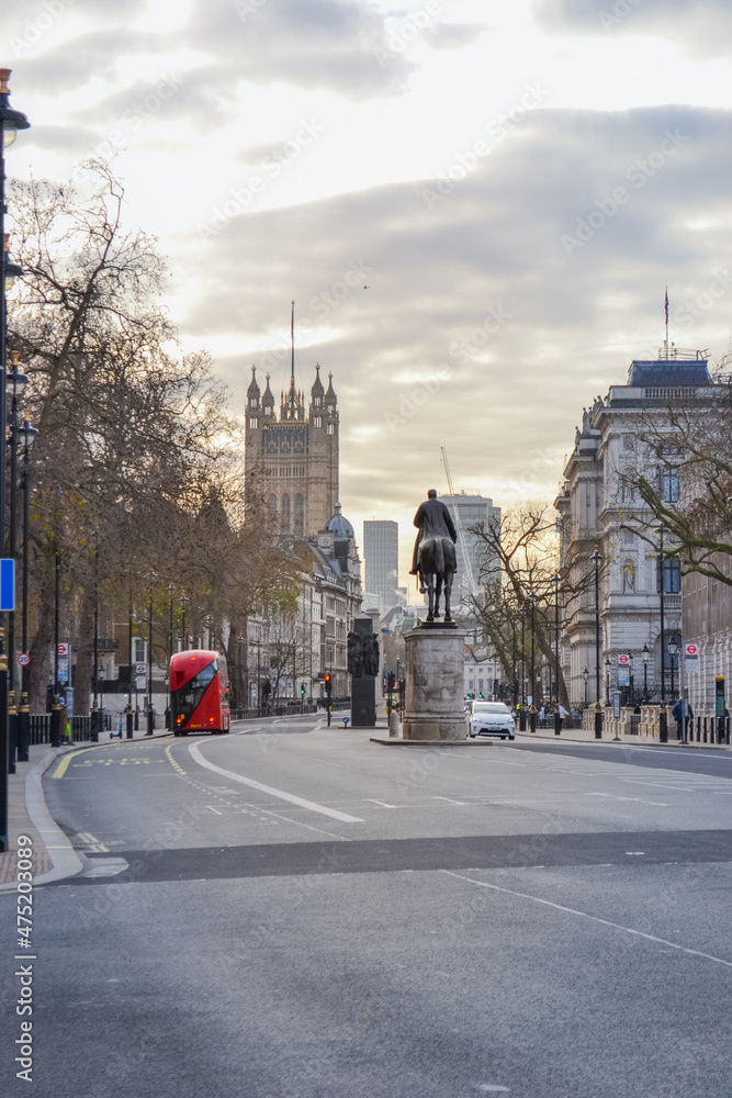 UK, London, 11.12.2021: Whitehall street early morning with almost no cars 