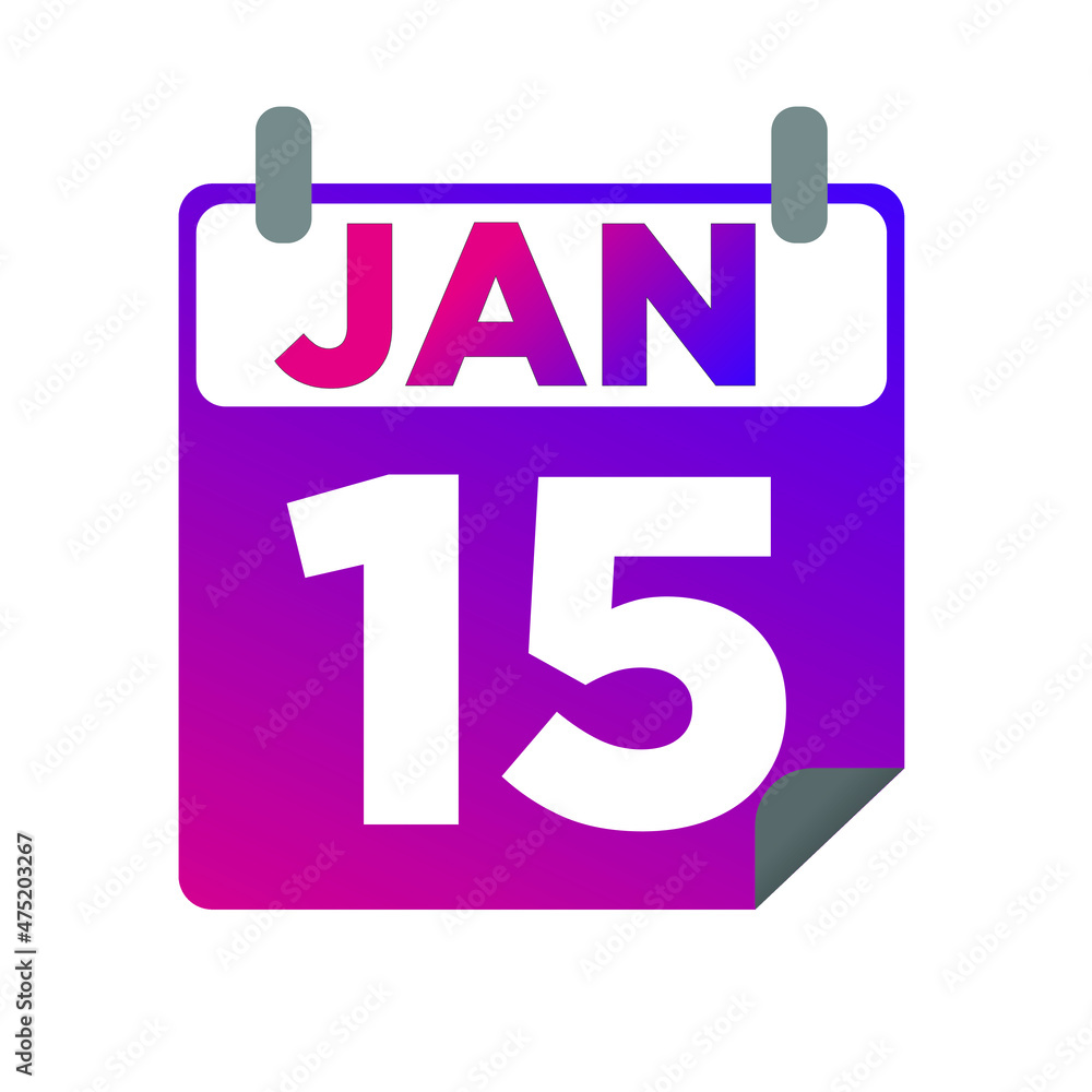 January 15. Single day calendar. minimalist flat illustration in purple color. eps 10 January 15. Single day calendar. minimalist flat illustration in purple color. eps 10