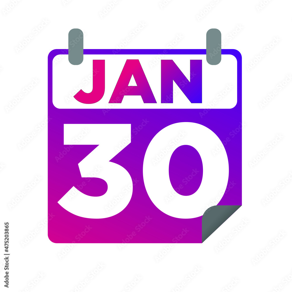 January 30. Single day calendar. minimalist flat illustration in purple color. eps 10 January 30. Single day calendar. minimalist flat illustration in purple color. eps 10