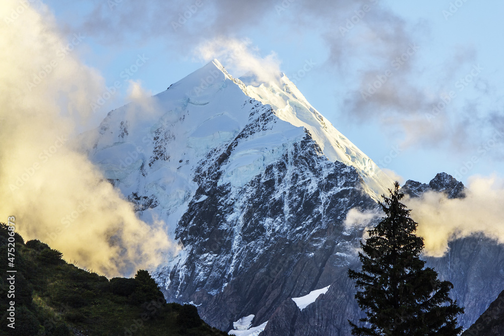 Panoramic View of Aoraki or Mount Cook National Park in the Canterbury Region of South Island, New Zealand; Aoraki or Mount Cook is the highest mountain in New Zealand
