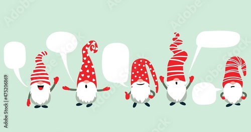 Christmas gnomes. Vector illustration in cartoon style. Cloud for text
