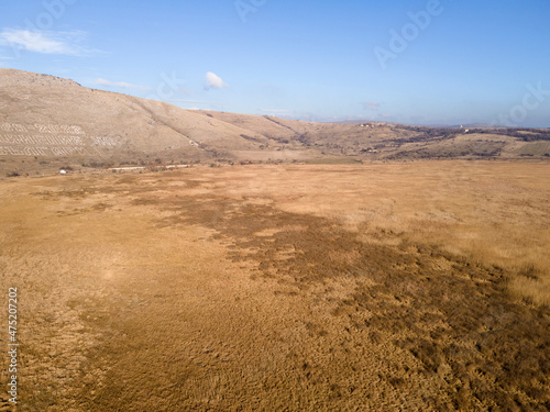 Aerial Autumn view of Aldomirovtsi marsh, Bulgaria photo