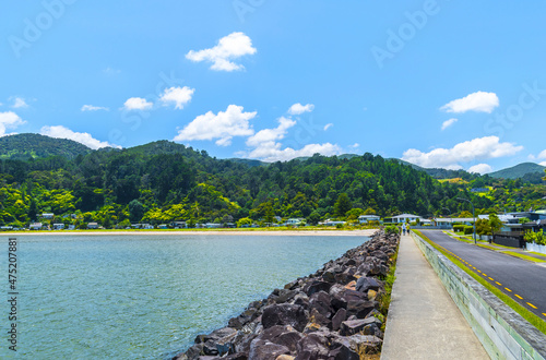 Panoramic View of Kuranui Bay Beach, Thames Coromandel New Zealand; Coromandel Peninsula North Island photo