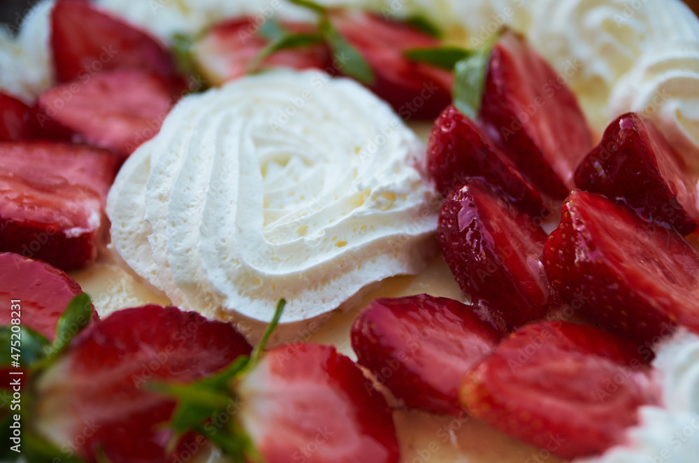 cake with strawberries baking pie cream berries birthday cake close-up