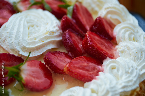 cake with strawberries baking pie cream berries birthday cake close-up