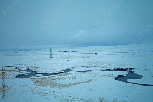 Snow mountain landscape of the grasslands