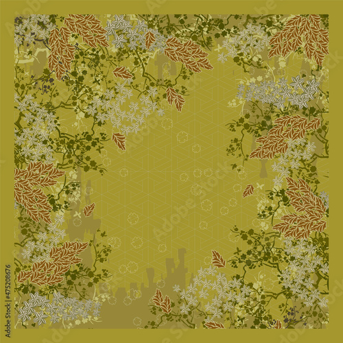 silk square scarf design with abstract floral pattern