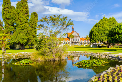 Lakeside Park Government Gardens is a public park in central Rotorua, Bay of Plenty, North Island, New Zealand; Panoramic View