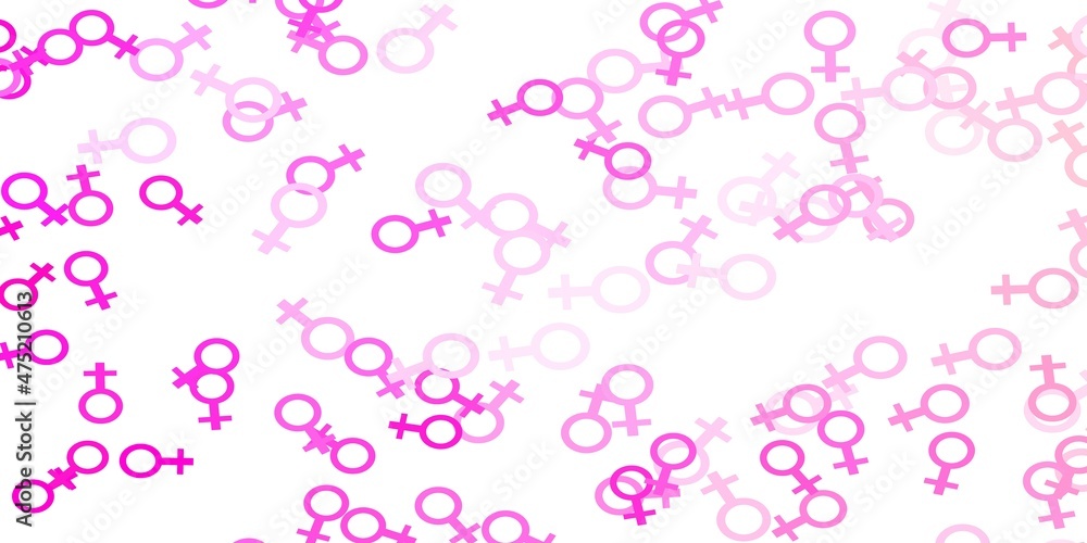 Light Pink vector backdrop with woman's power symbols.