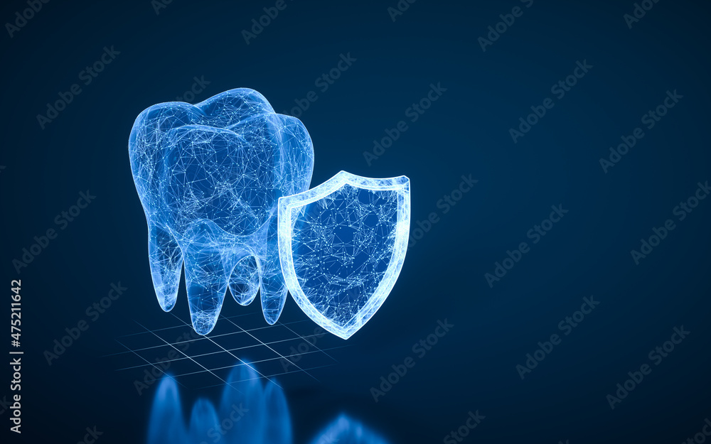 Shields protect the health of teeth, 3d rendering. Shields protect the health of teeth, 3d rendering.