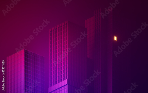 Urban building at night  modular building 3d rendering.