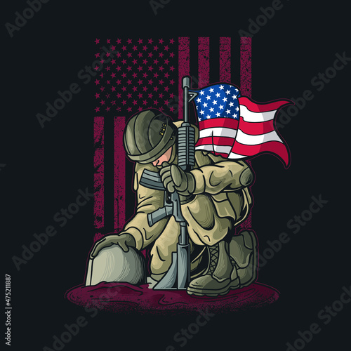 soldier kneel for the fallen