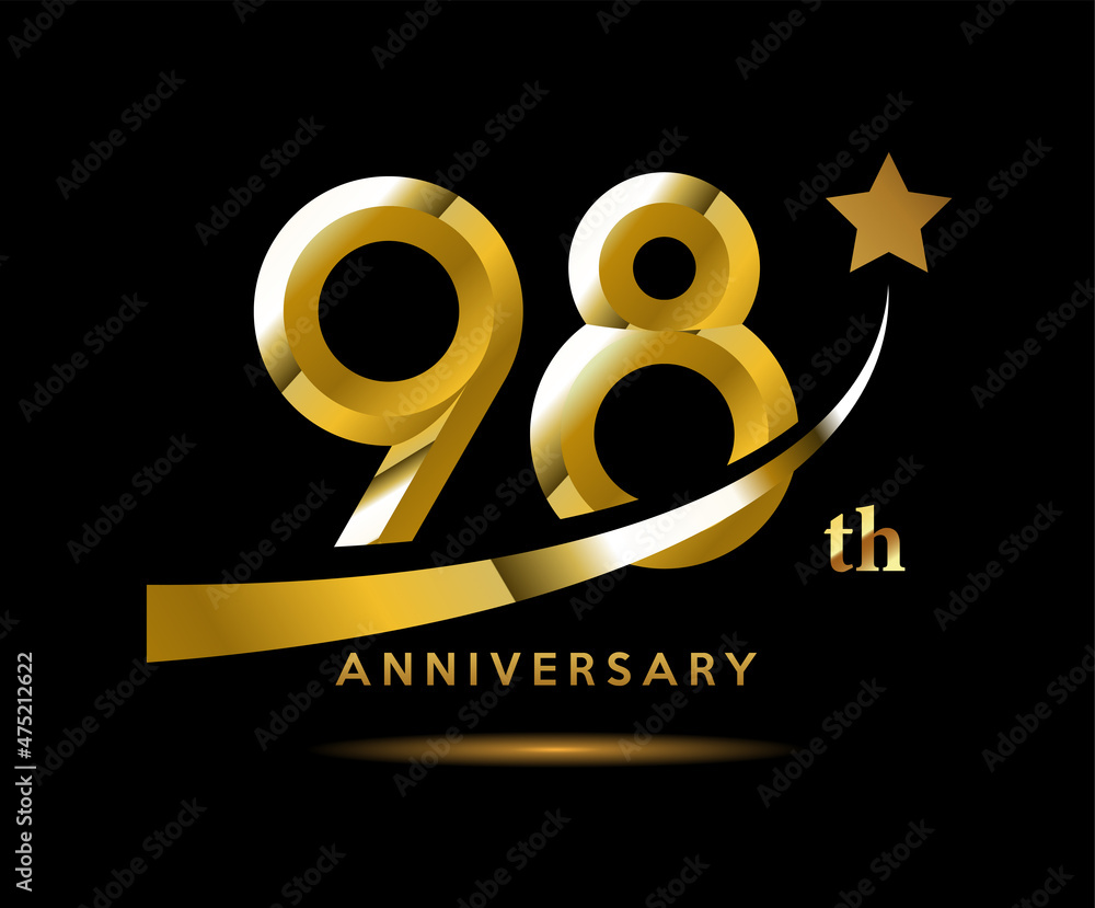 Golden 98 year anniversary celebration logo design with star symbol Golden 98 year anniversary celebration logo design with star symbol