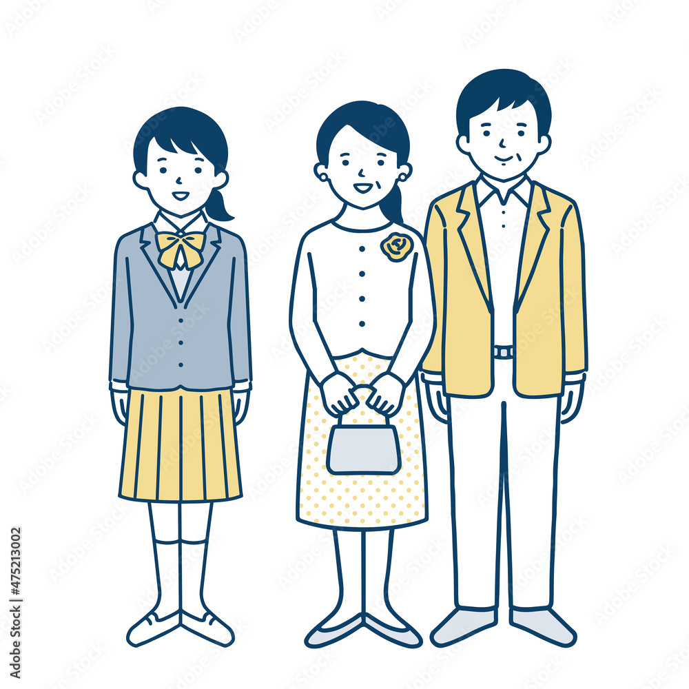 中学、高校入学式イメージ　両親と女の子