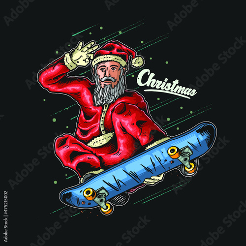 santa claus skateboarder illustration vector graphic
