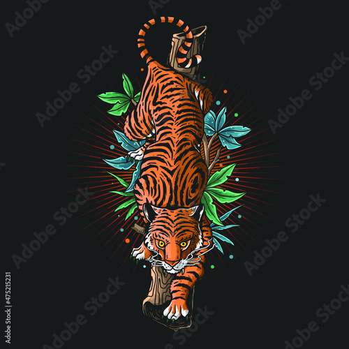 Photography angry tiger illustration vector graphic