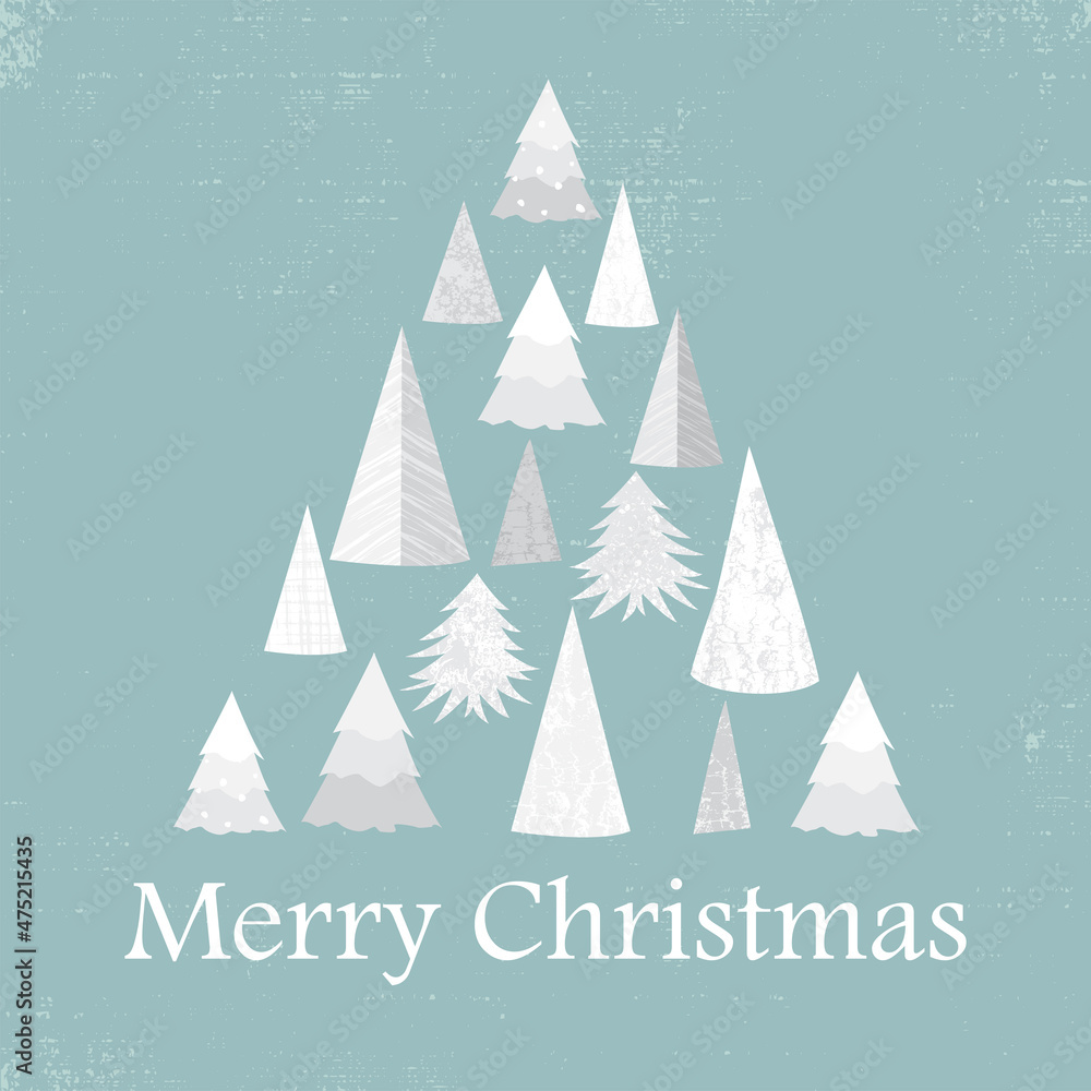 A playful christmas tree made of white trees, in a cut paper style with textures
