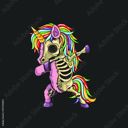 unicorn zombie dabbing illustration vector graphic