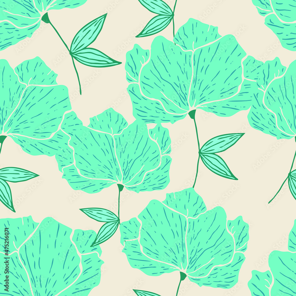 Seamless pattern with spring flowers and leaves. Hand drawn background. floral pattern for wallpaper or fabric. Botanic Tile.