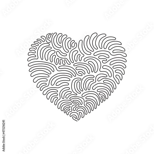 Single one line drawing poker playing cards suit heart design shape single icon. Hearts suit deck of playing card used for ace in casino. Swirl curl style. Continuous line draw design graphic vector