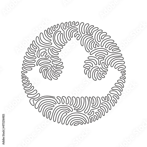 Single one line drawing geometric shapes, crown icon. Monarchy authority and royal symbols. Monochrome vintage antique icons. Swirl curl circle background style. Continuous line draw design vector