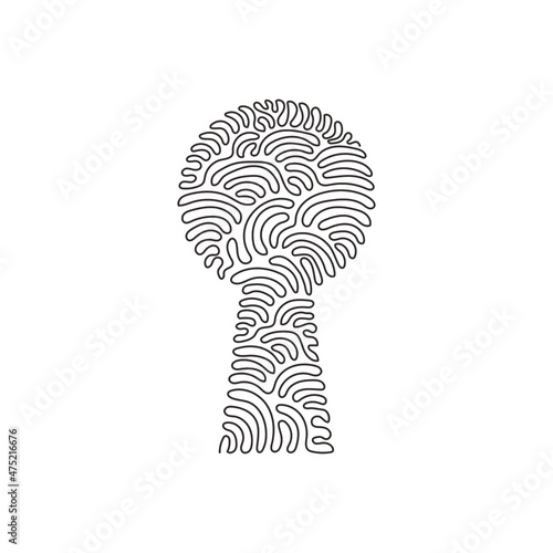 Single one line drawing keyhole outline flat icon isolated. Symbol, logo illustration for mobile concept, web design and games. Swirl curl style. Modern continuous line draw design graphic vector