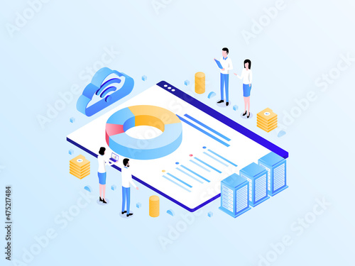 Accounting Seminar Isometric Light Gradient Illustration. Suitable for Mobile App, Website, Banner, Diagrams, Infographics, and Other Graphic Assets.