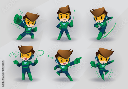 little Super Hero Boy Mascot Character Set	