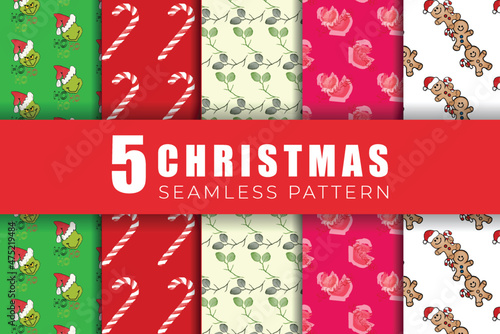 Christmas 5 sets seamless pattern, watercolor digital paper vector illustration design 