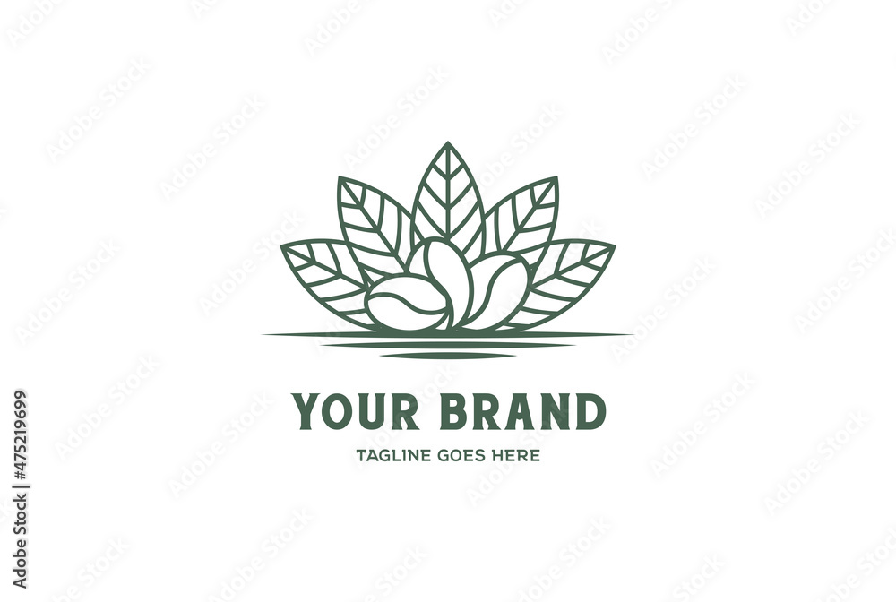 Vintage Retro Tea Leaf with Coffee Bean for Cafe or Farm Product Label Logo Design