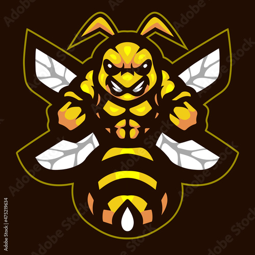 Cartoon strong bee mascot character