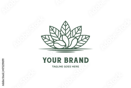 Vintage Retro Tea Leaf with Coffee Bean for Cafe or Farm Product Label Logo Design