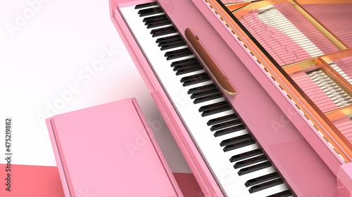 Pink-Gold Grand Piano under pink-red background. 3D illustration. 3D CG. 3D high quality rendering. 