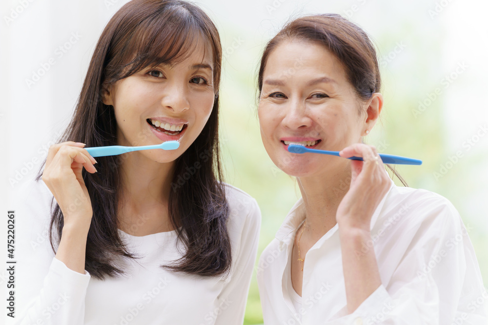 歯磨きをする親子 歯磨きをする親子