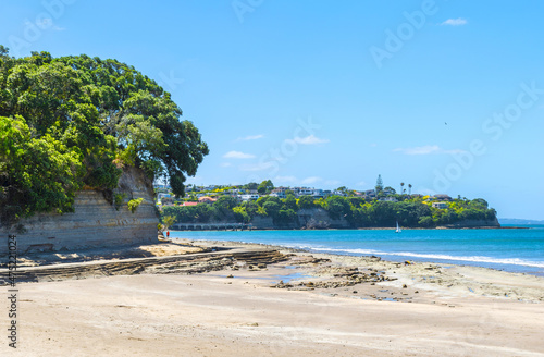 Fototapeta Naklejka Na Ścianę i Meble -  Landscape View of Mairangi Bay Beach Auckland, New Zealand; Place for Picnic and Relaxing