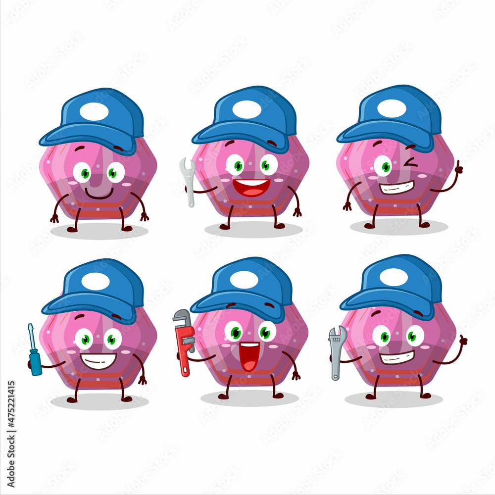 mechanic pink gummy candy j cute mascot character with pliers mechanic pink gummy candy j cute mascot character with pliers