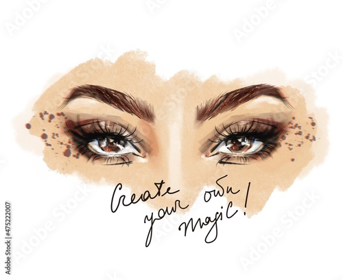 Sketch of eye makeup with motivational quote