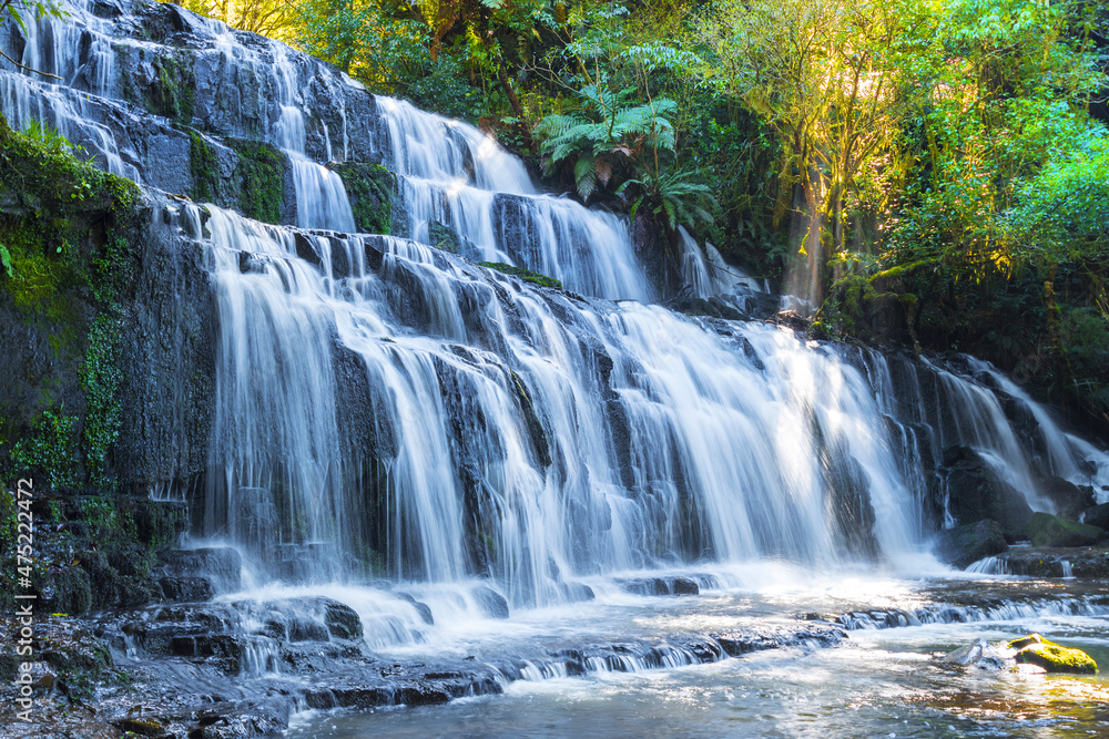 Fototapeta premium Panoramic View of Purakaunaui Waterfalls, South Island New Zealand