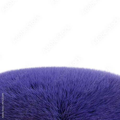 The texture of the fur is Very Peri color. The color of 2022. Realistic purple fur isolated on a white background. 3d render. Color trends.