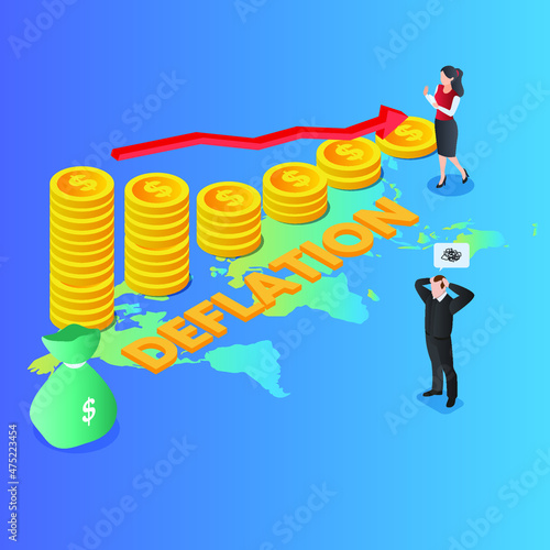 Deflation economy isometric 3d vector concept for banner, website, illustration, landing page, flyer, etc.