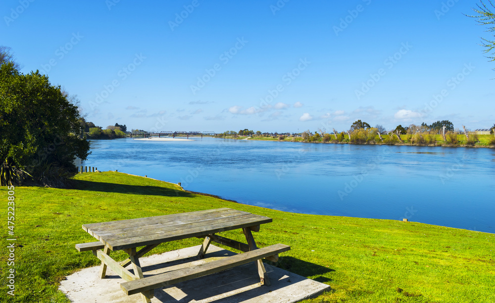 Landscape Scenery of Clutha River Bank, Balclutha South Island New Zealand; Picnic & Seating Area