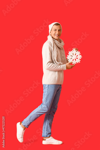 Going young man in winter c...